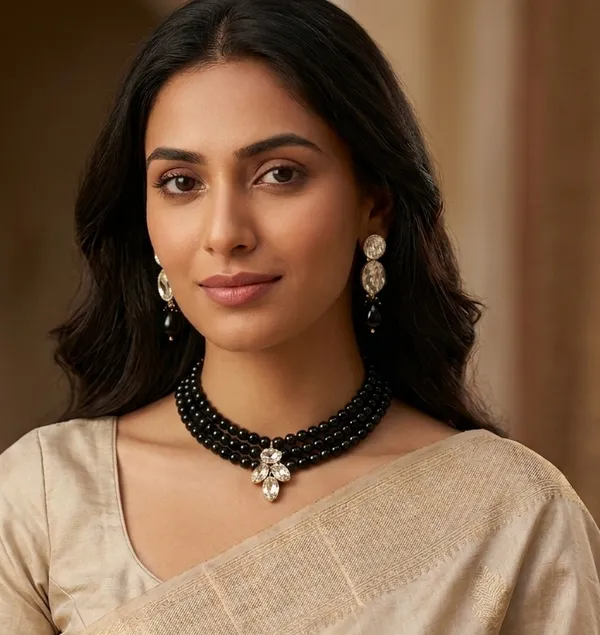 Viva_Jewels_Luxury_Three-Strand_Jet_Black_Pearl_Choker_Set_–_Gold-Plated_Marquise_Crystal_Cluster_Statement_Necklace_&_Coordinating_Drop_Earrings_Combo
