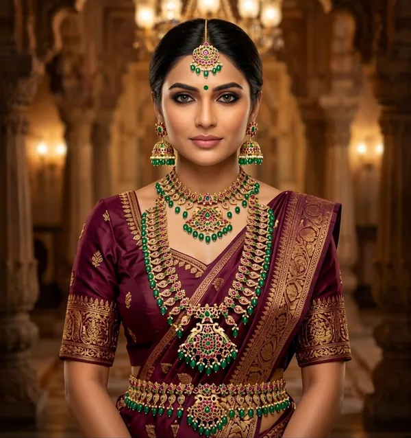 Viva_Jewels_Majestic_Matte_Gold_Plated_Kemp_&_Green_Bead_South_Indian_Bridal_Jewellery_Set_–_Full_Combo_Necklace,_Waist_Belt_&_Headpiece_Collection