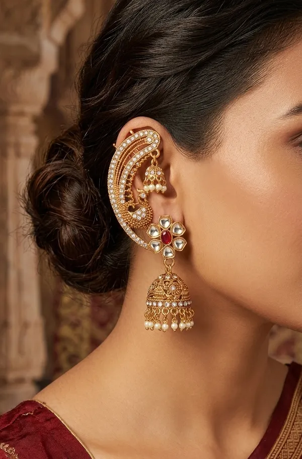 Viva_Jewels_Majestic_Peacock_Ear-Cuff_Jhumkas_–_Gold-Plated_Heritage_Ear-Wraps_with_Kundan_Floral_Centers,_Ruby_Accents,_and_Pearl_Droplets