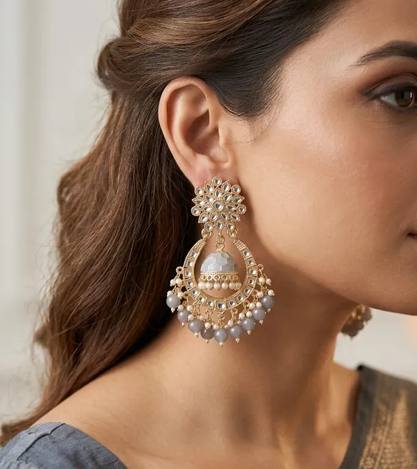 Viva_Jewels_Majestic_Slate_Chandbalis_–_Designer_Gold-Plated_Kundan_Earrings_with_Central_Jhumka_Drop_and_Misty_Grey_Bead_Fringe