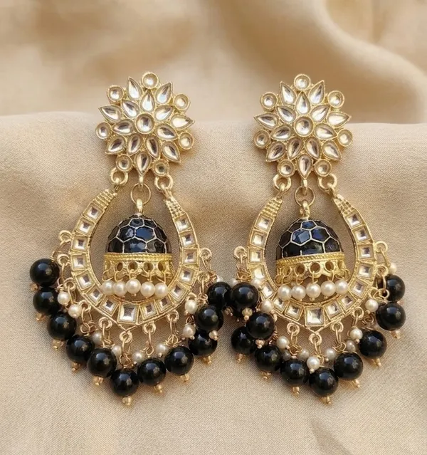 Viva_Jewels_Midnight_Noir_Kundan_Jhumka_Earrings_–_Gold-Plated_Chandbali_Drops_with_Meenakari_-Black_Clusters