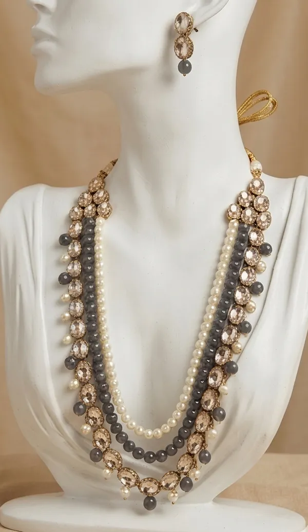 Viva_Jewels_Onyx_Radiance_Necklace_Set_–_Gold-Plated_Statement_Single-Strand_Gray_Bead_Necklace_with_Geometric_Kundan_Pendant_and_Matching_Drop_Earrings