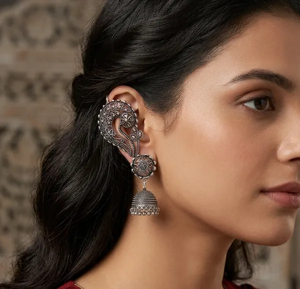 Viva_Jewels_Oxidized_Silver_Peacock_Ear_Cuff_Jhumkas_–_Ethnic_Filigree_Full_Ear_Wrap_Jhumka_Earrings
