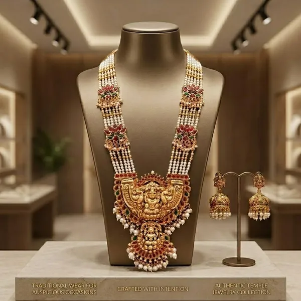 Viva_Jewels_Premium_Antique_Gold_Multi-Strand_Pearl_Temple_Haram_Set_with_Divine_Lakshmi_Double_Pendant_and_Matching_Jhumkas