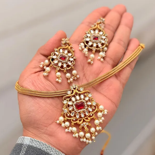 Viva_Jewels_Regal_Antique_Gold_Multi-Strand_Choker_Set_–_Floral_Kemp_Pendant_with_Cascading_Pearl_Clusters_and_Matching_Dangle_Earrings