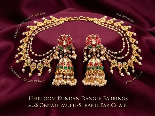 Viva_Jewels_Regal_Antique_Gold_Temple_Jhumka_Earrings_with_Multi-Layered_Pearl_Sahare_/_Ear_Chain_(Bahubali_Earrings)