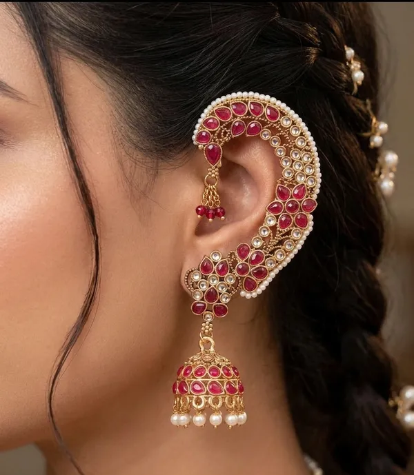 Viva_Jewels_Regal_Crimson_Bloom_Ear-Cuff_–_Gold-Plated_Full-Ear_Crawler_with_Radiant_Ruby-Red_Floral_Motifs,_Polki_Accents,_and_Pearl-Fringed_Jhumka