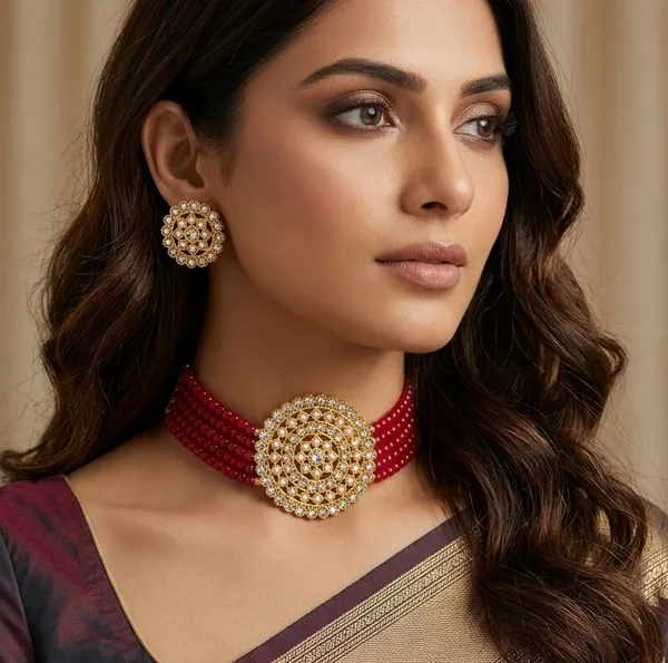 Viva_Jewels_Regal_Crimson_Pearl_Choker_Set_–_Premium_Gold-Plated_Kundan_Mandala_Necklace_with_Multi-Strand_Beadwork_&_Matching_Studs