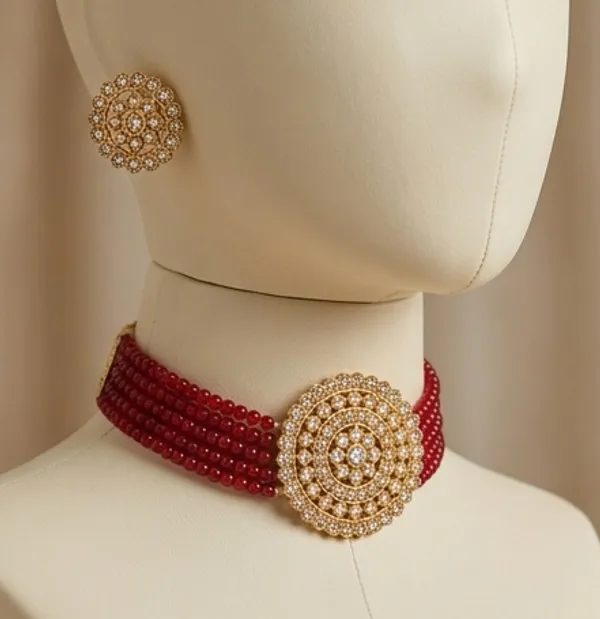 Viva_Jewels_Regal_Crimson_Pearl_Choker_Set_–_Premium_Gold-Plated_Kundan_Mandala_Necklace_with_Multi-Strand_Beadwork_&_Matching_Studs