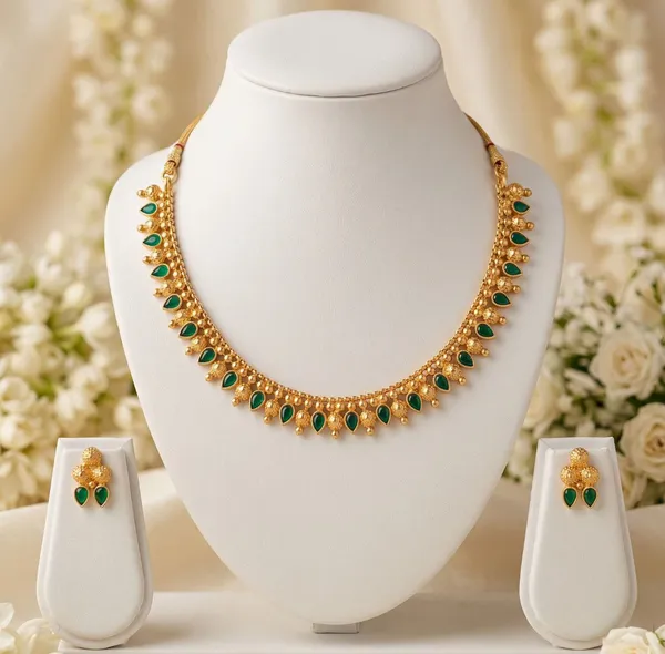 Viva_Jewels_Regal_Emerald_Teardrop_Necklace_Set_–_22K_Gold-Plated_Traditional_Necklace_with_Vibrant_Green_Stones_and_Matching_Stud_Earrings
