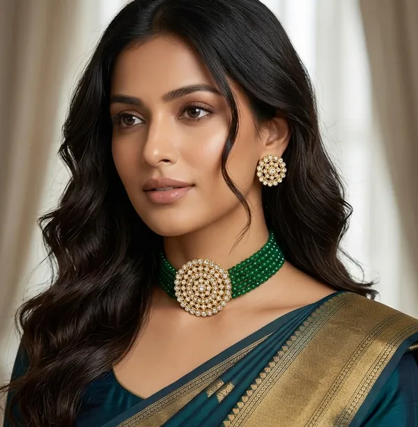 Viva_Jewels_Regal_Green_Pearl_Choker_Set_–_Premium_Gold-Plated_Kundan_Mandala_Necklace_with_Five-Strand_Beadwork_&_Matching_Studs