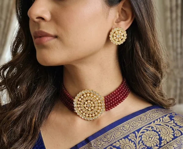 Viva_Jewels_Regal_Maroon_Pearl_Choker_Set_–_Premium_Gold-Plated_Kundan_Mandala_Necklace_with_Multi-Strand_Beadwork_&_Matching_Studs