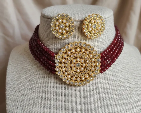 Viva_Jewels_Regal_Maroon_Pearl_Choker_Set_–_Premium_Gold-Plated_Kundan_Mandala_Necklace_with_Multi-Strand_Beadwork_&_Matching_Studs