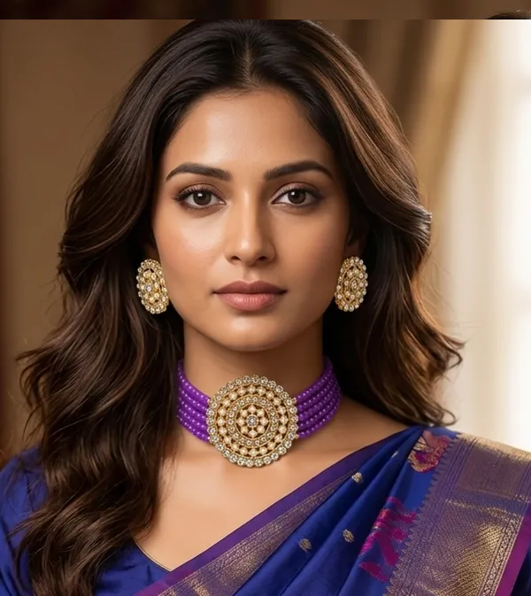 Viva_Jewels_Regal_Pearl_Choker_Set_–_Premium_Gold-Plated_CZ_Mandala_Necklace_with_Vibrant_Purple_Multi-Strand_Beadwork_&_Matching_Studs