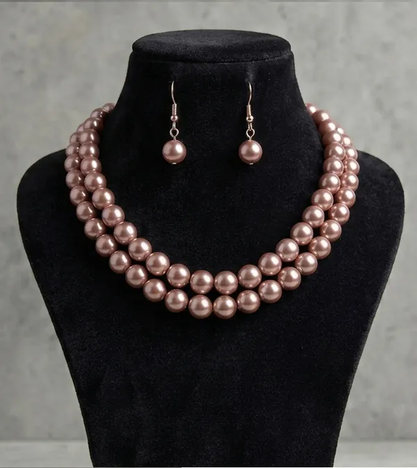 Viva_Jewels_Regal_Rose_Gold_Beaded_Necklace_Set_–_Elegant_Double-Strand_Dusty_Pink_Pearl_Necklace_with_Matching_Drop_Earrings