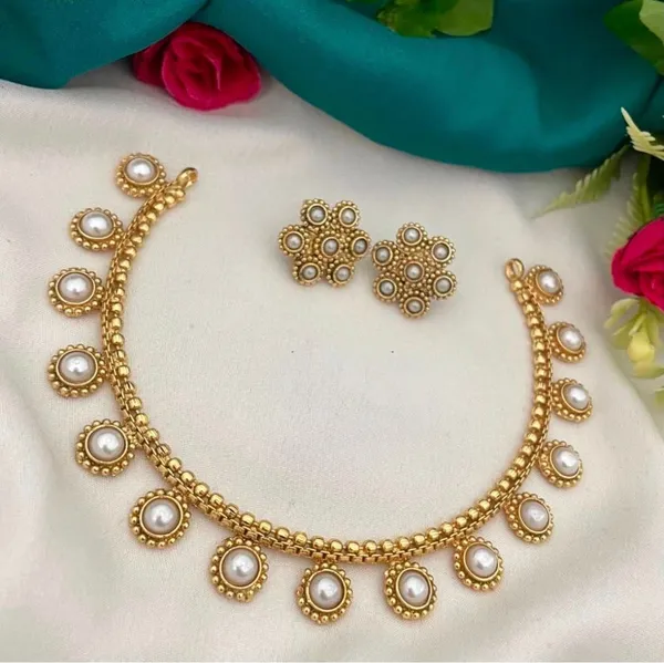 Viva_Jewels_Regal_White_Shell_Pearl_Antique_Gold-Plated_Choker_Set_–_Classic_Minimalist_Circular_Pearl_Motif_Necklace_with_Matching_Floral_Stud_Earrings_for_Weddings_&_Festive_Glamour