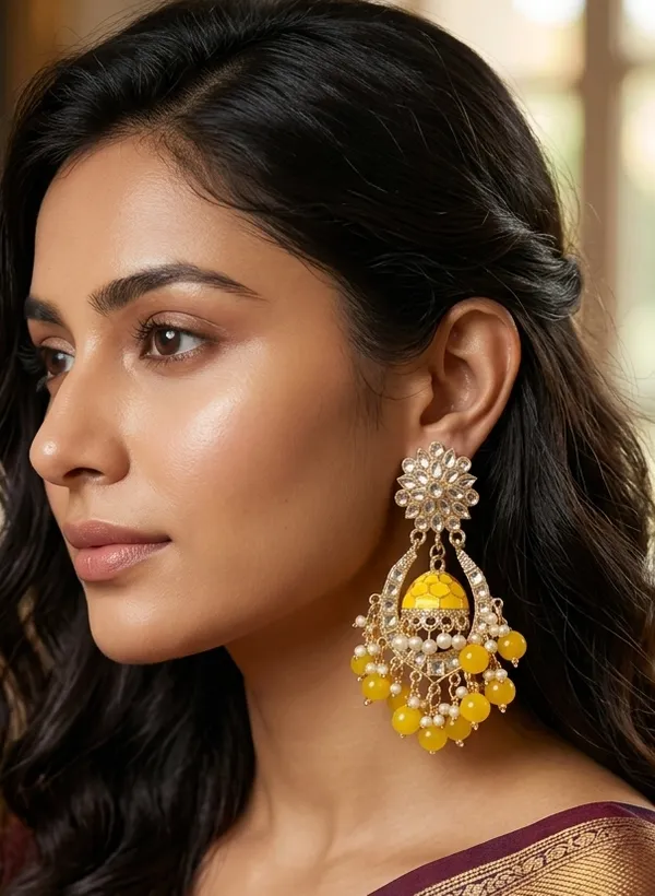 Viva_Jewels_Regal_Yellow_Meenakari_Jhumka_Earrings_–_Premium_Gold-Plated_Chandbali_Drops_with_Kundan_Accents_and_Vibrant_Pearl_Clusters