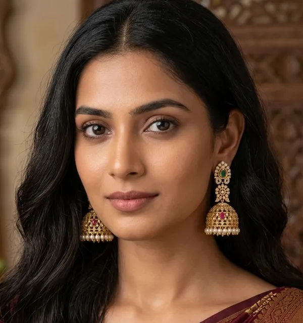 Viva_Jewels_Royal_Antique_Gold-Plated_CZ_Temple_Jhumka_Earrings_–_Long_Heritage_Elongated_Stud_with_Ruby-Green_Kemp_Highlights
