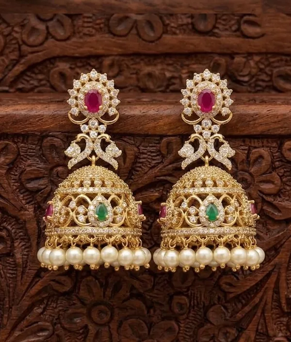 Viva_Jewels_Royal_Antique_Gold-Plated_CZ_Temple_Jhumka_Earrings_–_Long_Heritage_Floral_Stud_with_Ruby-Green_Accent_Stones