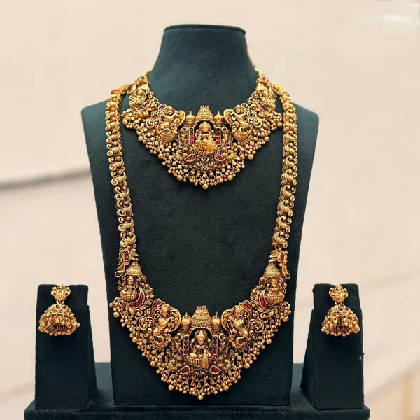 Viva_Jewels_Royal_Antique_Gold-Plated_Goddess_Lakshmi_Temple_Combo_Set_–_Exquisite_Nakshi_Work_Choker,_Long_Haram_Necklace_&_Matching_Jhumkas_Bridal_Jewelry_Set