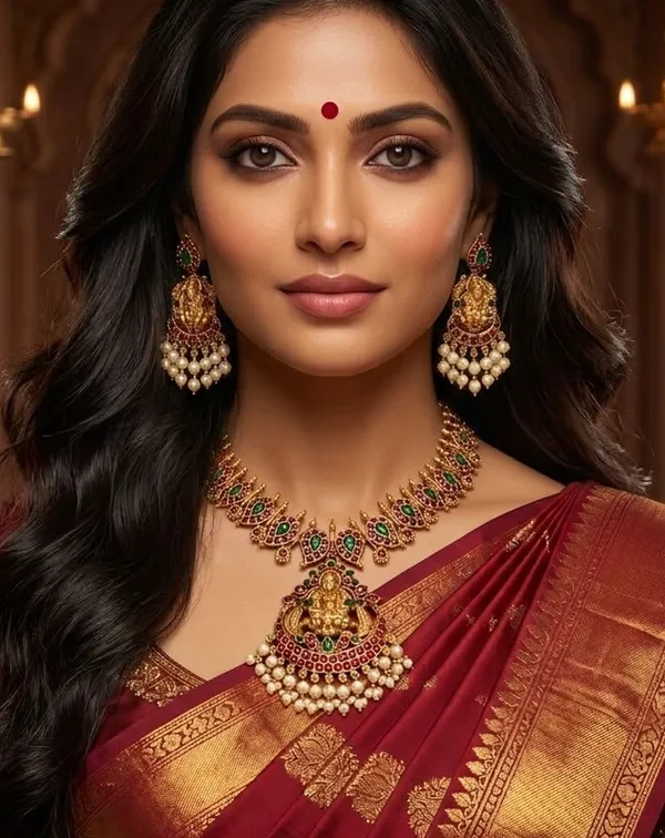 Viva_Jewels_Royal_Antique_Gold-Plated_Goddess_Lakshmi_Temple_Necklace_Set_–_Exquisite_Kemp_Stone_Nakshi_Chandelier_Pendant_with_Matching_Pearl-Fringed_Earrings