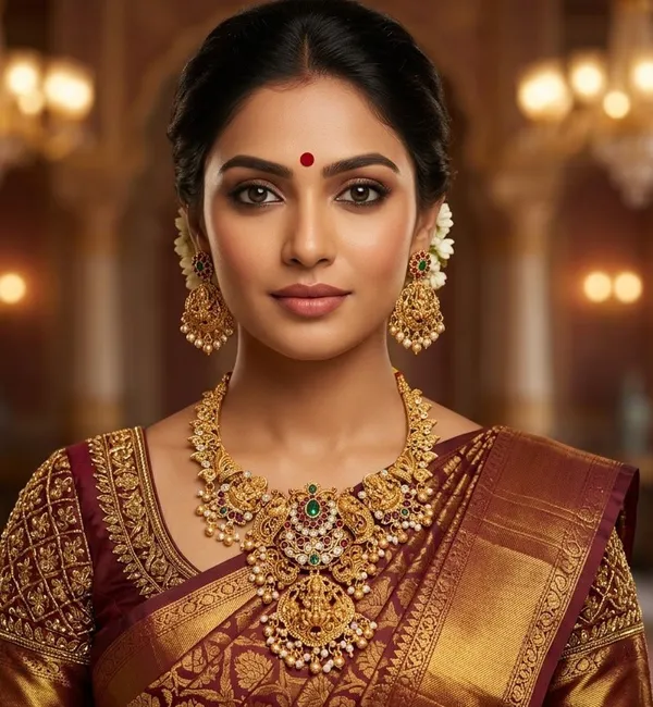 Viva_Jewels_Royal_Antique_Gold-Plated_Goddess_Lakshmi_Temple_Necklace_Set_–_Premium_Nakshi_Work_Multi-Stone_Choker_with_Peacock_Motifs_and_Matching_Jhumka_Earrings_for_Bridal_&_Festive_Wear
