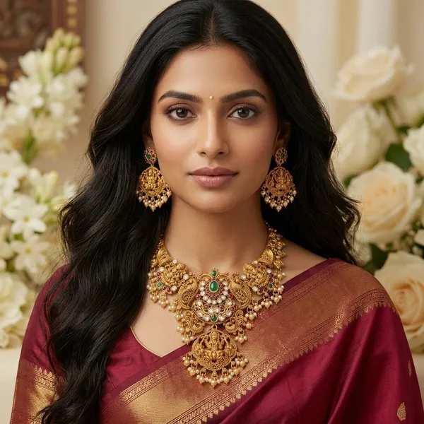 Viva_Jewels_Royal_Antique_Gold-Plated_Goddess_Lakshmi_Temple_Necklace_Set_–_Premium_Nakshi_Work_Multi-Stone_Choker_with_Peacock_Motifs_and_Matching_Jhumka_Earrings_for_Bridal_&_Festive_Wear