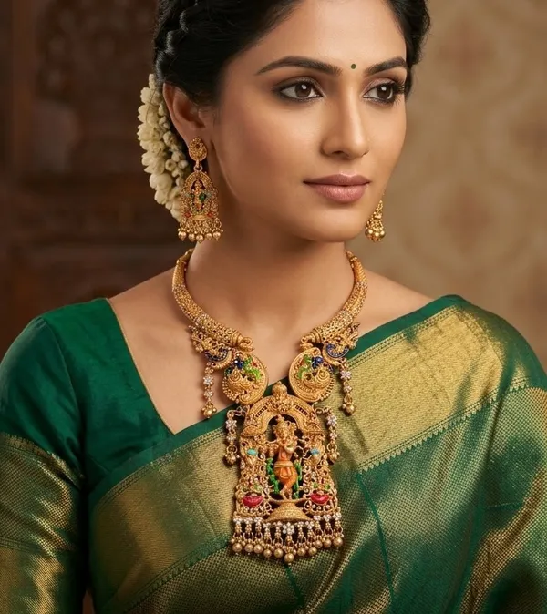 Viva_Jewels_Royal_Antique_Gold-Plated_Lord_Krishna_Temple_Necklace_Set_–_Exquisite_Nakshi_Work_Pendant_with_Peacock_Motifs_and_Matching_Jhumka_Earrings_for_Bridal_&_Festive_Wear