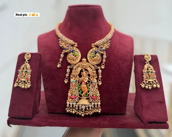 Viva_Jewels_Royal_Antique_Gold-Plated_Lord_Krishna_Temple_Necklace_Set_–_Exquisite_Nakshi_Work_Pendant_with_Peacock_Motifs_and_Matching_Jhumka_Earrings_for_Bridal_&_Festive_Wear