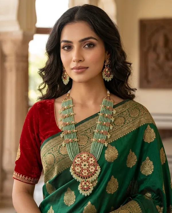 Viva_Jewels_Royal_Antique_Gold-Plated_Mehrab_Haram_Set_–_7-Strand_Mint_Green_Beaded_Long_Layered_Necklace_with_Ornate_Mandala_Pendant_&_Matching_Chandbali_Earrings