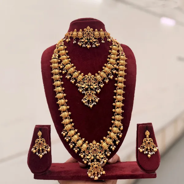 Viva_Jewels_Royal_Antique_Gold_Temple_3-Necklace_Bridal_Set_–_Complete_Choker,_Medium_Necklace_&_Long_Haram_Combo_with_Matching_Earrings