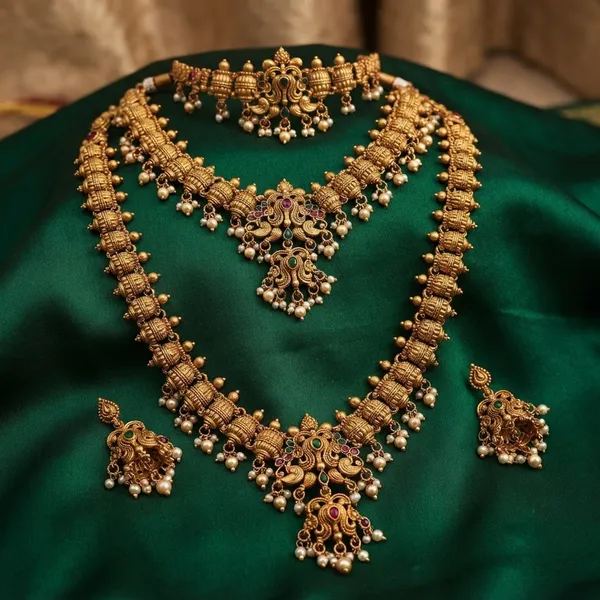 Viva_Jewels_Royal_Antique_Gold_Temple_3-Necklace_Bridal_Set_–_Complete_Choker,_Medium_Necklace_&_Long_Haram_Combo_with_Matching_Earrings