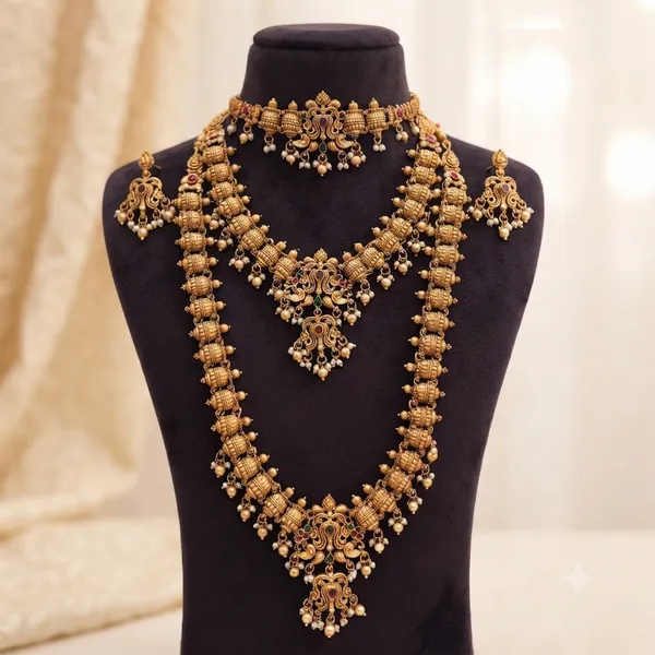 Viva_Jewels_Royal_Antique_Gold_Temple_3-Necklace_Bridal_Set_–_Complete_Choker,_Medium_Necklace_&_Long_Haram_Combo_with_Matching_Earrings