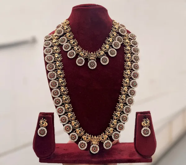 Viva_Jewels_Royal_Antique_Gold_Temple_Combo_Set_–_Medium_Necklace_&_Long_Haram_with_Floral_Kemp_Medallions,_Peacock_Motifs_&_Earrings