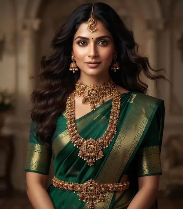 Viva_Jewels_Royal_Elephant_Temple_Bridal_Combo_Set_–_5-Piece_Antique_Gold_Set_with_Short_Necklace,_Long_Haram,_Vaddanam,_Jhumkas_&_Maang_Tikka