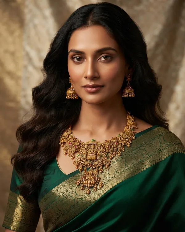Viva_Jewels_Royal_Goddess_Lakshmi_Temple_Necklace_Set_–_Antique_Matte_Gold_Bridal_Choker_with_Ruby-Emerald_Kemp_Accents_&_Matching_Jhumkas