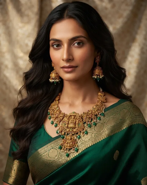Viva_Jewels_Royal_Goddess_Lakshmi_Temple_Necklace_Set_–_Antique_Matte_Gold_Choker_with_Emerald_Beads_&_Pearl_Drop_Jhumkas