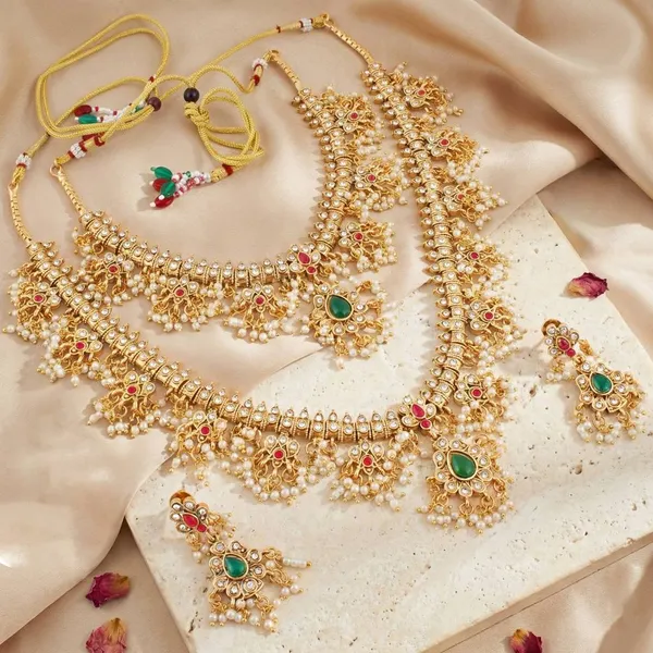 Viva_Jewels_Royal_Heritage_Guttapusalu_Ensemble_–_Antique_Gold-Plated_Long_Haram_&_Choker_Set_with_Polished_Emerald_Centerstones_and_Kemp_Ruby_Accents