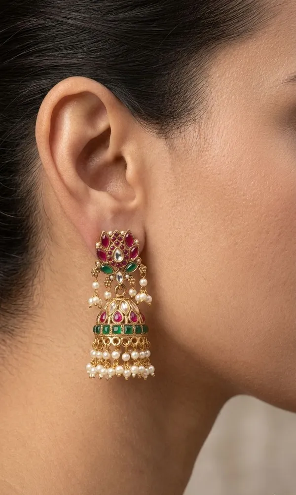 Viva_Jewels_Royal_Jhumkas_–_Gold-Plated_Traditional_Earrings_with_Ruby_&_Emerald_Stones_and_Cluster_Pearl_Drops