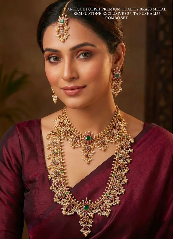 Viva_Jewels_Royal_Kemp_Stone_Bridal_Set_–_Antique_Gold_Short_Choker,_Long_Haram,_Earrings_&_Maang_Tikka_4-Piece_Combo