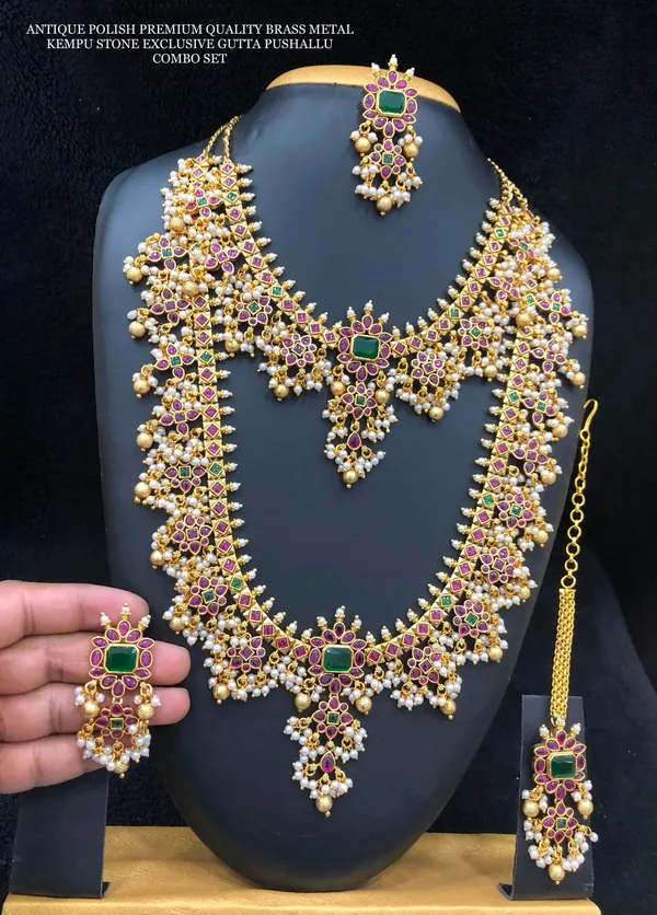 Viva_Jewels_Royal_Kemp_Stone_Bridal_Set_–_Antique_Gold_Short_Choker,_Long_Haram,_Earrings_&_Maang_Tikka_4-Piece_Combo