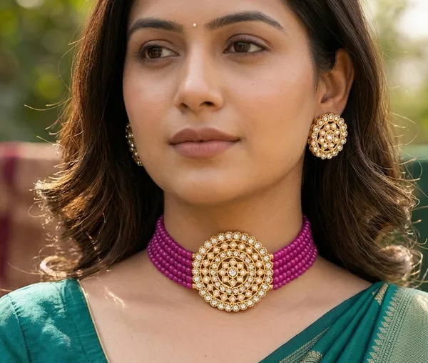 Viva_Jewels_Royal_Magenta_Pearl_Choker_Set_–_Premium_Gold-Plated_Kundan_Mandala_Necklace_with_Vibrant_Multi-Strand_Beadwork_&_Matching_Studs