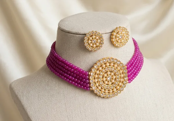 Viva_Jewels_Royal_Magenta_Pearl_Choker_Set_–_Premium_Gold-Plated_Kundan_Mandala_Necklace_with_Vibrant_Multi-Strand_Beadwork_&_Matching_Studs