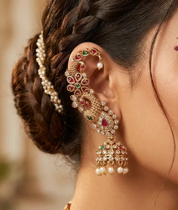 Viva_Jewels_Royal_Peacock_Ear-Cuff_Jhumka_–_Gold-Plated_Full-Ear_Crawler_with_Intricate_Kundan_Floral_Accents,_Multi-Colored_Stones,_and_Pearl_Droplets