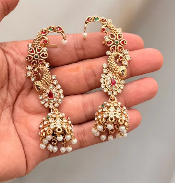 Viva_Jewels_Royal_Peacock_Ear-Cuff_Jhumka_–_Gold-Plated_Full-Ear_Crawler_with_Intricate_Kundan_Floral_Accents,_Multi-Colored_Stones,_and_Pearl_Droplets