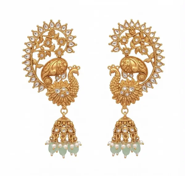 Viva_Jewels_Royal_Peacock_Gold_Ear_Cuff_Jhumkas_–_Antique_Gold_Kundan_&_Pearl_Full_Ear_Wrap_Bridal_Earrings
