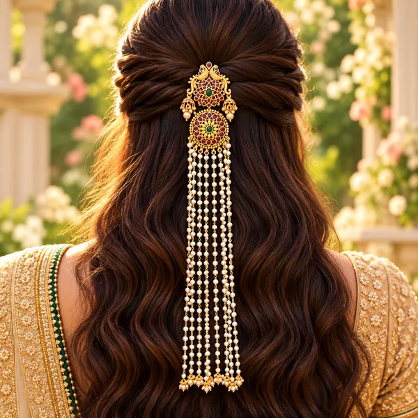 Viva_Jewels_Royal_Peacock_Temple_Antique_Gold_Full_Hair_Extension_Set_–_Multi-Layered_Side_Chains_with_Cascading_Pearl_Braid_Tassels