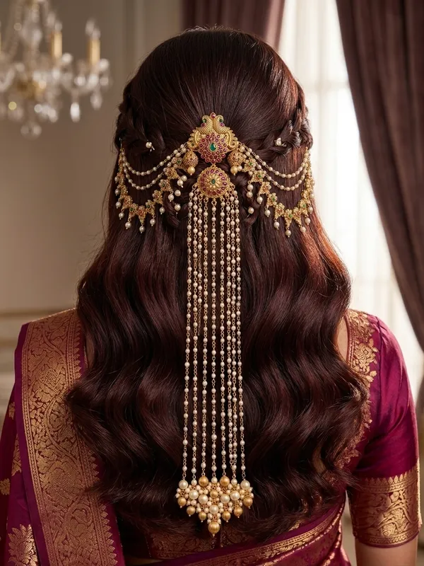 Viva_Jewels_Royal_Peacock_Temple_Antique_Gold_Full_Hair_Extension_Set_–_Multi-Layered_Side_Chains_with_Cascading_Pearl_Braid_Tassels