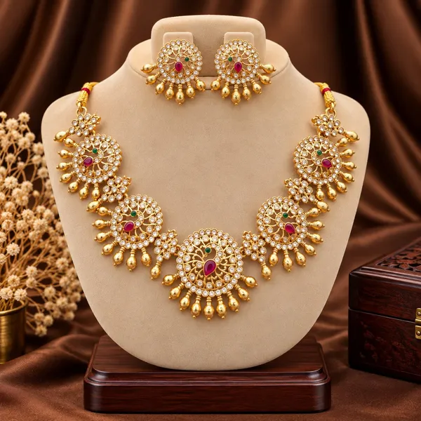 Viva_Jewels_Royal_Ruby_&_CZ_Circular_Chakra_Medallion_Gold_Necklace_Set_–_Gold_Plated_Crystal_Studded_Short_Necklace_with_Matching_Earrings