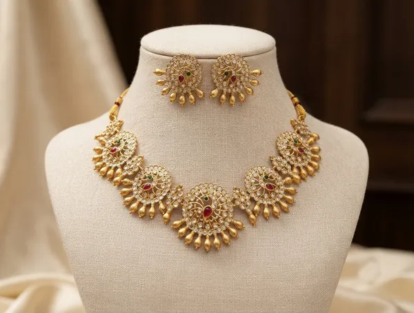 Viva_Jewels_Royal_Ruby_&_CZ_Circular_Chakra_Medallion_Gold_Necklace_Set_–_Gold_Plated_Crystal_Studded_Short_Necklace_with_Matching_Earrings